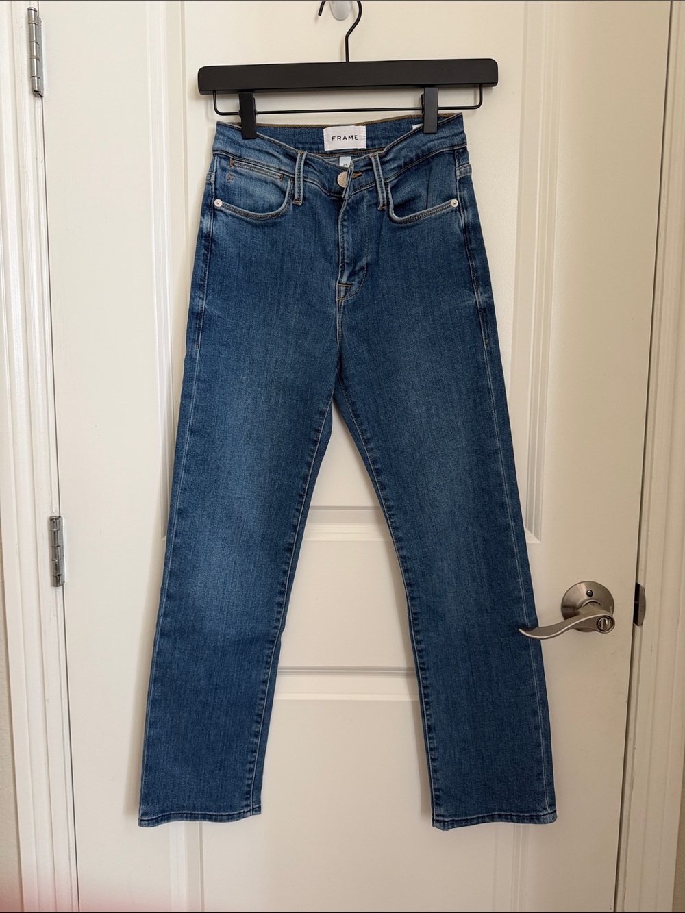 Frame Denim Medium Blue Straight-Leg Jeans